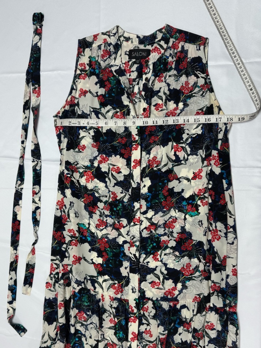 Saloni Abstract Floral Sleeveless Button Down Mandarin Collar Midi Dress-Size 6. - Picture 8 of 13